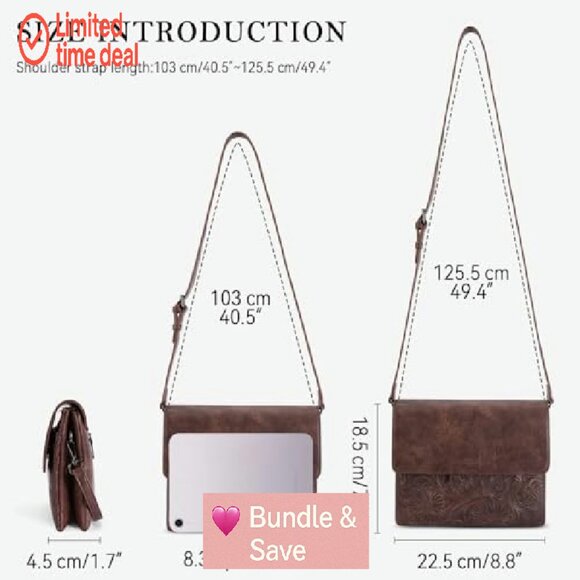 Vegan Leather Crossbody Bag with Phone Pocket, Adjustable Strap, Triple - Picture 6 of 7